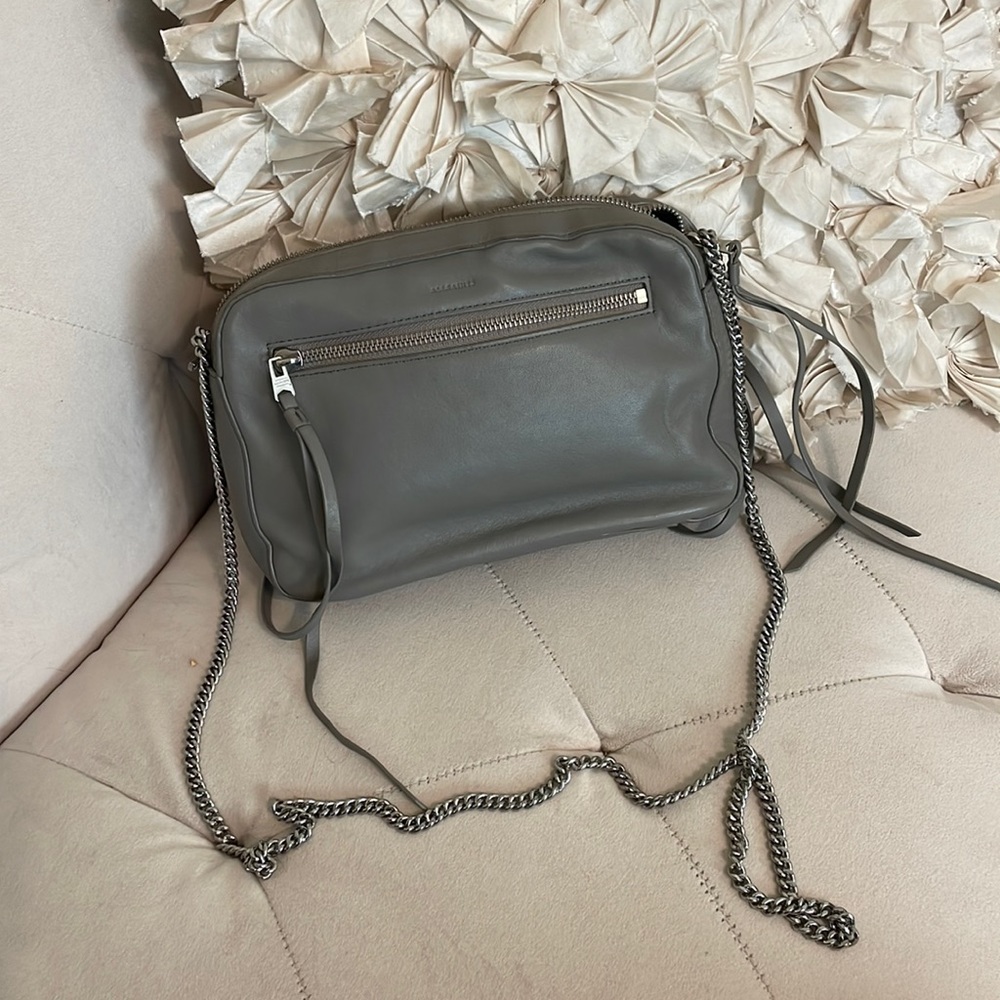 AllSaints Grey Leather Crossbody Bag